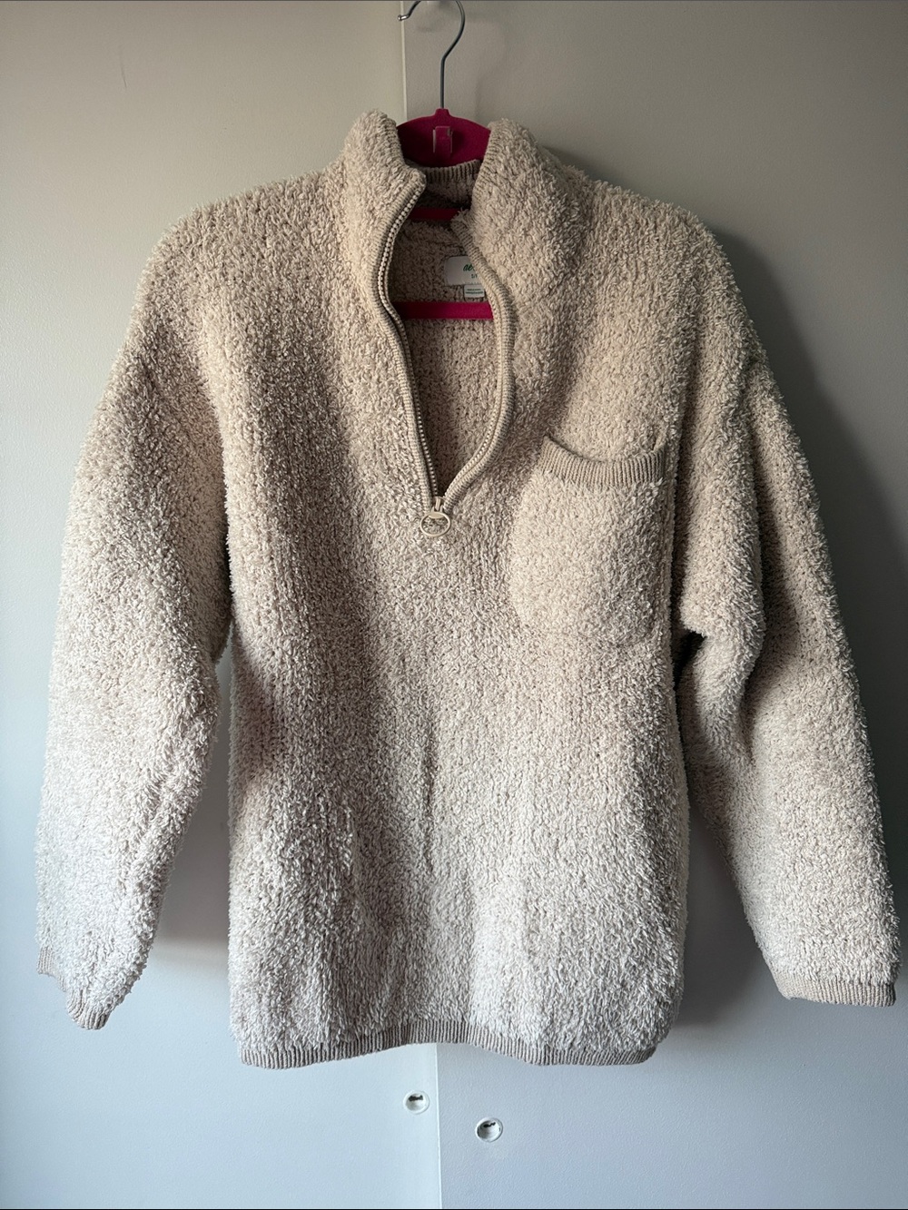 aerie Cream Sherpa Zip Pullover with Chest Pocket
